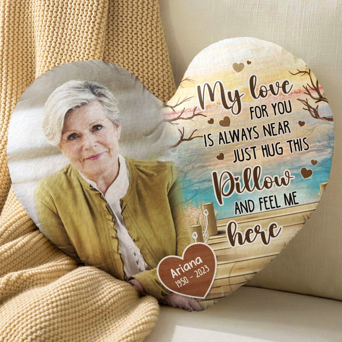 Custom Photo My Love For You Is Always Near - Memorial Gift - Personalized Heart Shaped Pillow