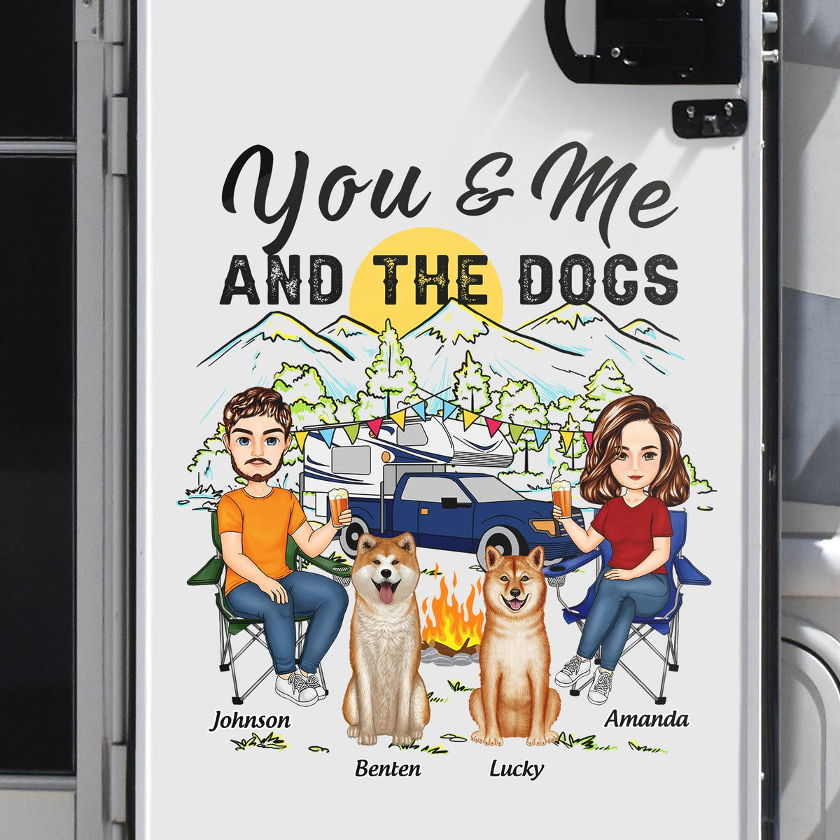 Personalized Camping Family Wooden Sign - Gift Idea For Couple Camping Lovers - Couple/Adult With Up to 3 Kids And 3 Pets