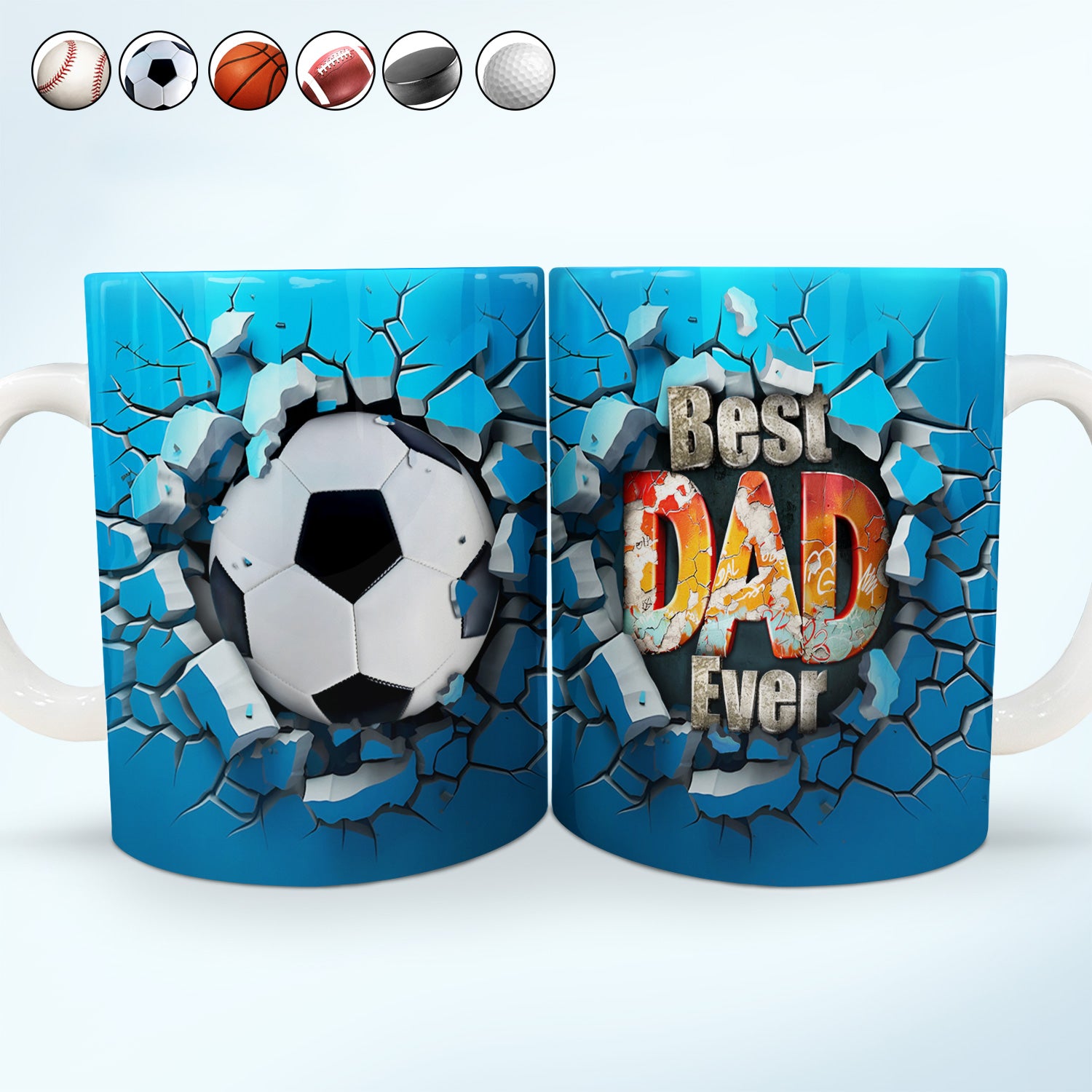 3D Effect Cracked Wall Sport Dad - Gift For Dad, Father - Personalized White Edge-to-Edge Mug
