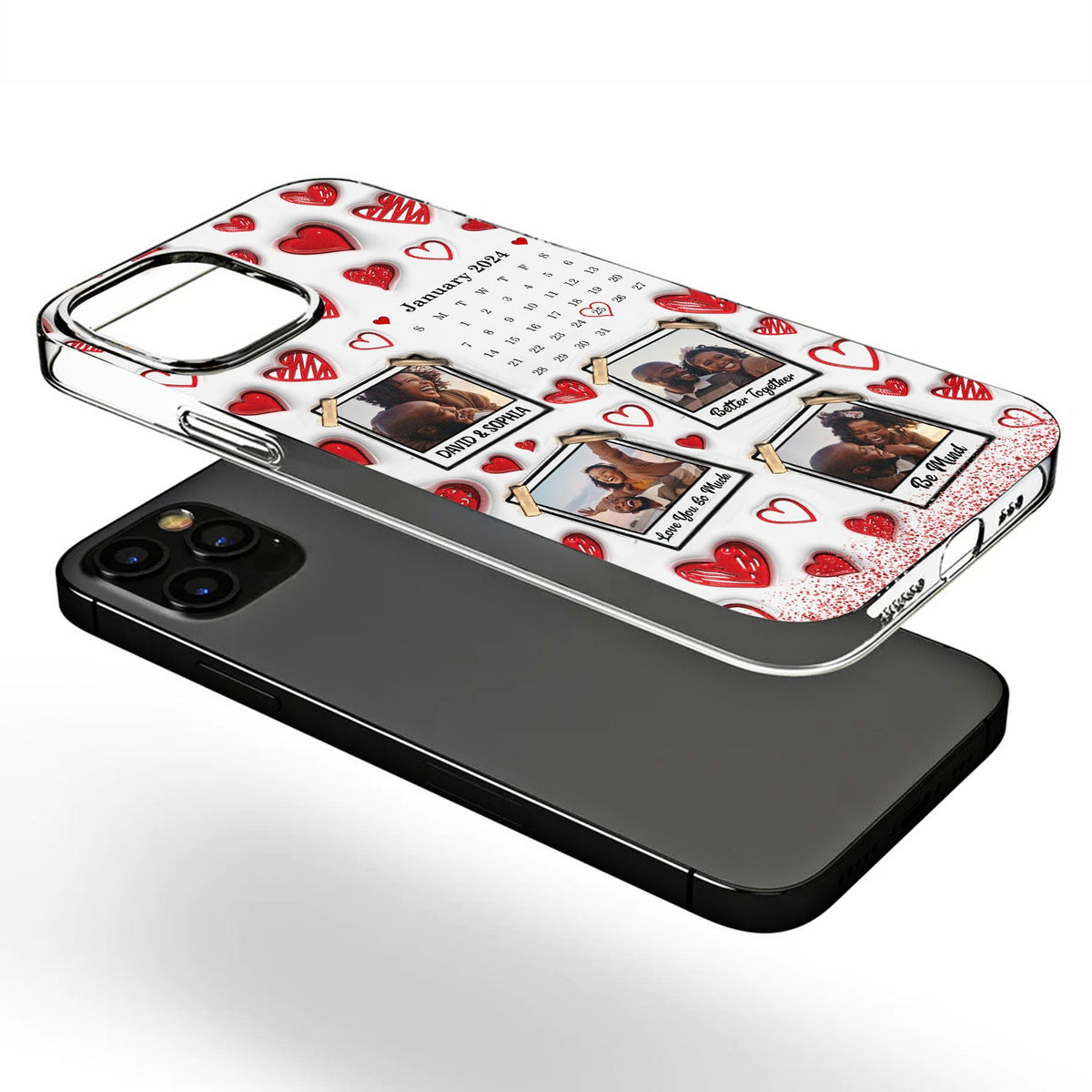 Calendar Custom Photo Couples - 3D Inflated Effect Printed Clear Phone Case, Personalized Clear Phone Case