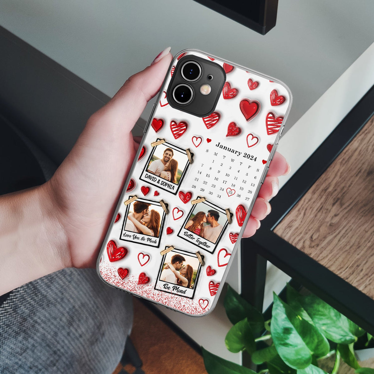 Calendar Custom Photo Couples - 3D Inflated Effect Printed Clear Phone Case, Personalized Clear Phone Case