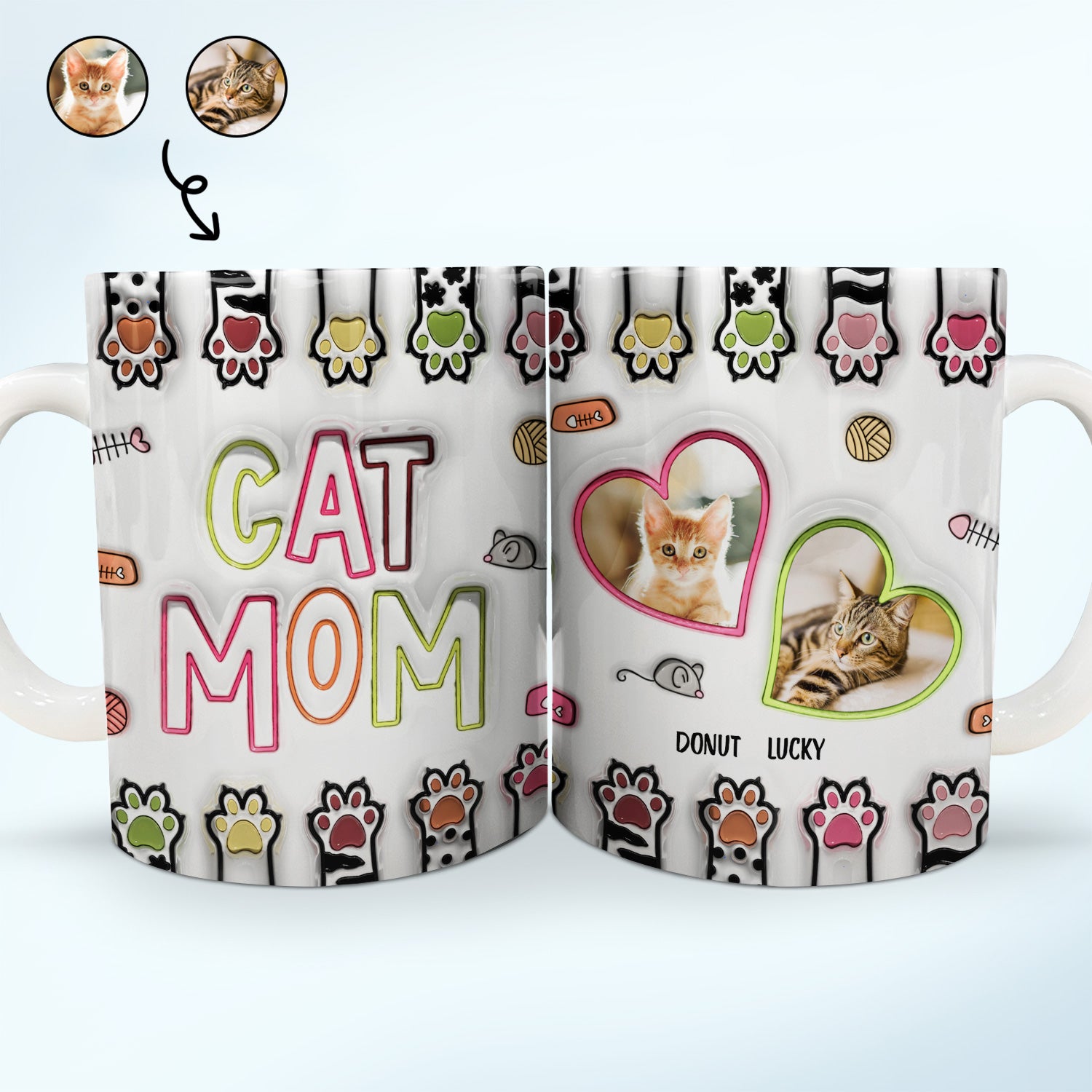 Custom Photo Cat Dad Cat Mom - Gift For Cat Lovers - Personalized 3D Inflated Effect Printed Mug, Personalized White Edge-to-Edge Mug