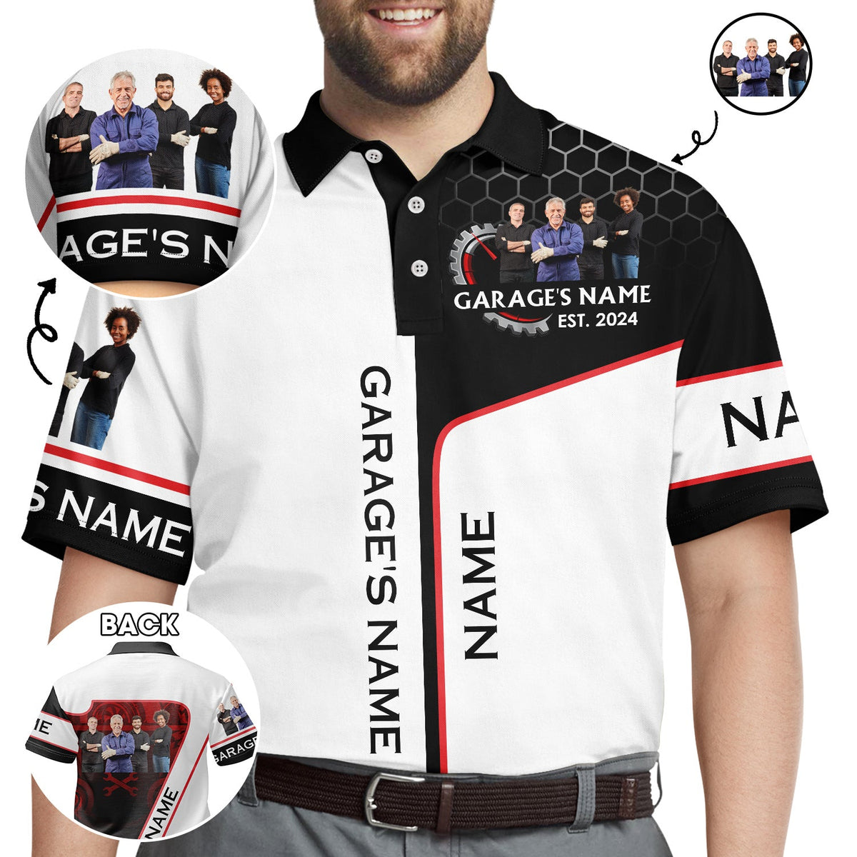 Custom Photo Garage Mechanic Man - Gift For Dad, Father, Grandpa - Personalized Polo Shirt