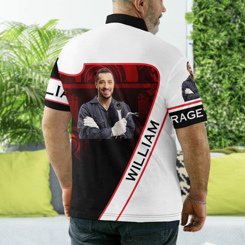 Custom Photo Garage Mechanic Man - Gift For Dad, Father, Grandpa - Personalized Polo Shirt