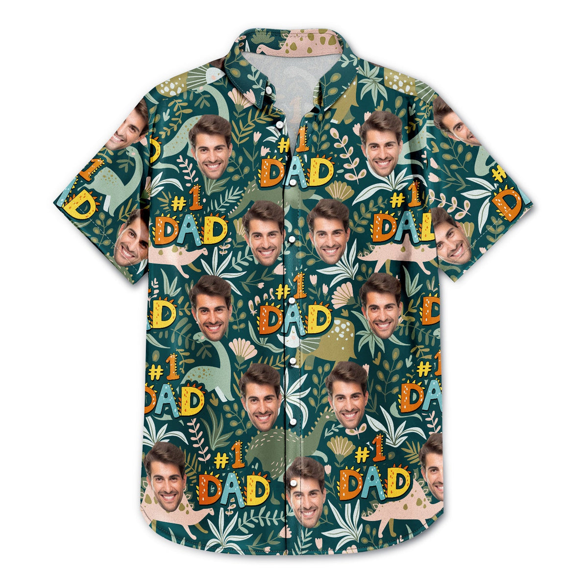 Custom Photo Dino #1 Dad - Personalized Hawaiian Shirt