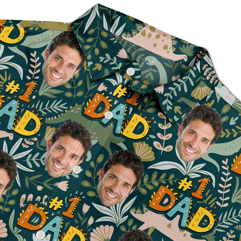 Custom Photo Dino #1 Dad - Personalized Hawaiian Shirt