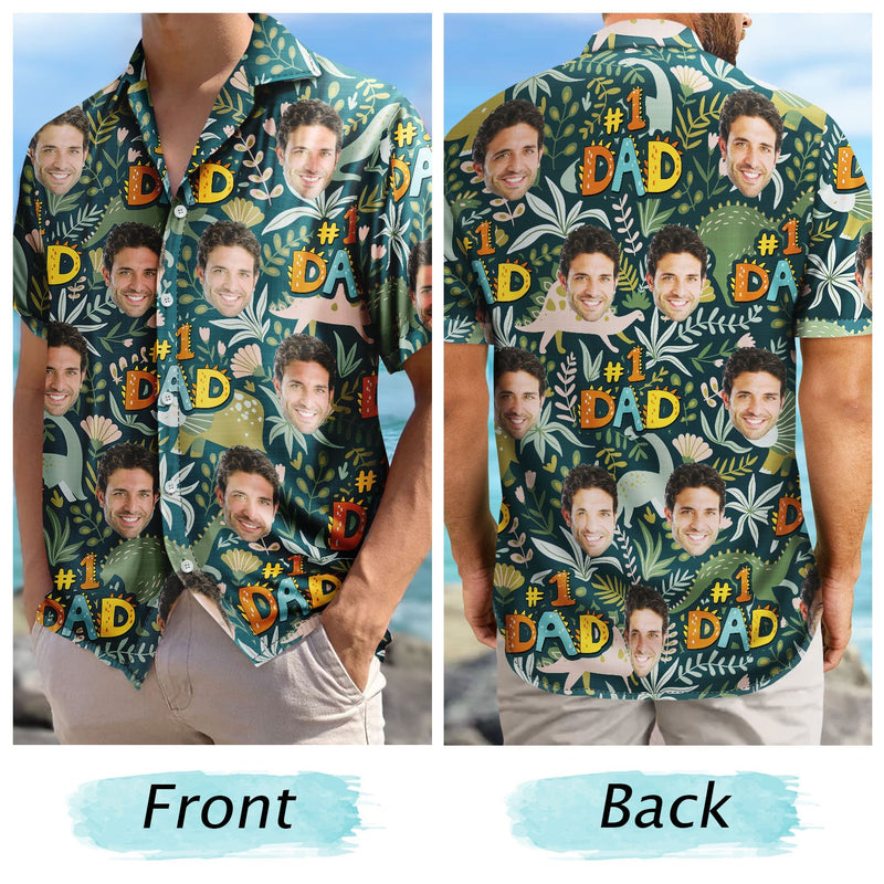 Custom Photo Dino #1 Dad - Personalized Hawaiian Shirt