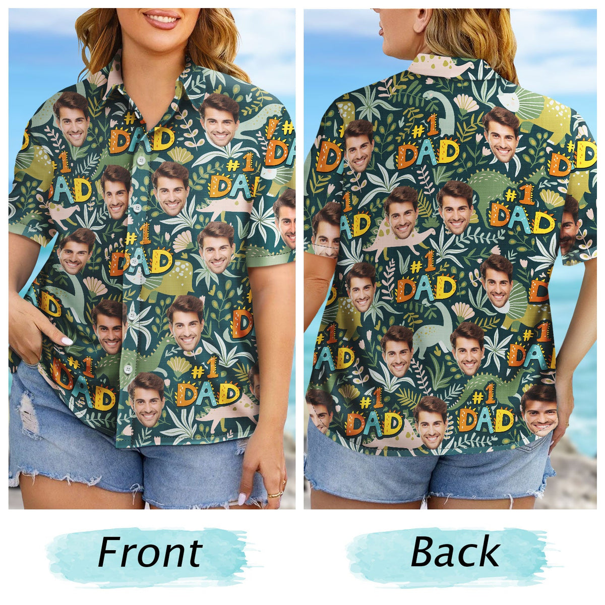 Custom Photo Dino #1 Dad - Personalized Hawaiian Shirt