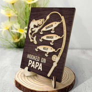 Hooked On Grandpa - Personalized 2-Layered Wooden Plaque With Stand