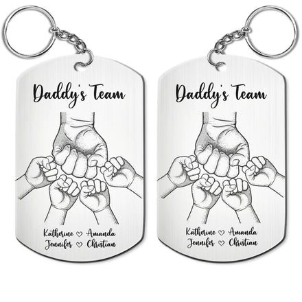 Porte-clés personnalisé en aluminium « Daddy's Team Fist Bump »