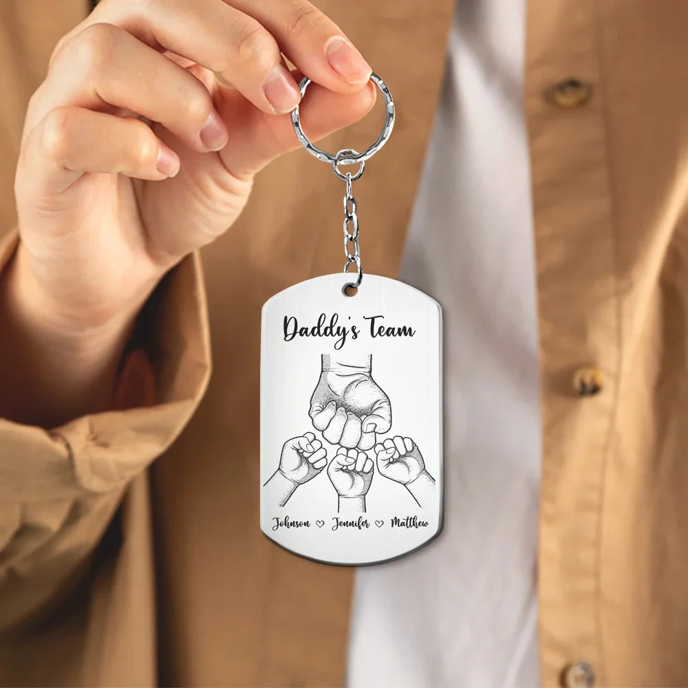 Daddy's Team Fist Bump - Personalized Aluminum Keychain
