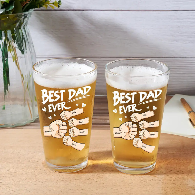 Best Dad Ever Fist Bump - Personalized Beer Glass
