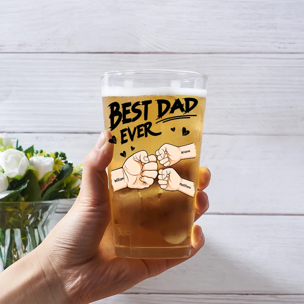 Best Dad Ever Fist Bump - Personalized Beer Glass