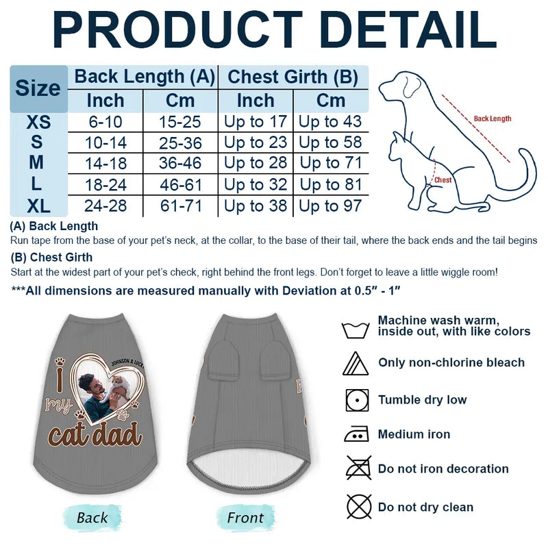 Photo personnalisée « J'aime mon chien papa » - T-shirt personnalisé pour animaux de compagnie