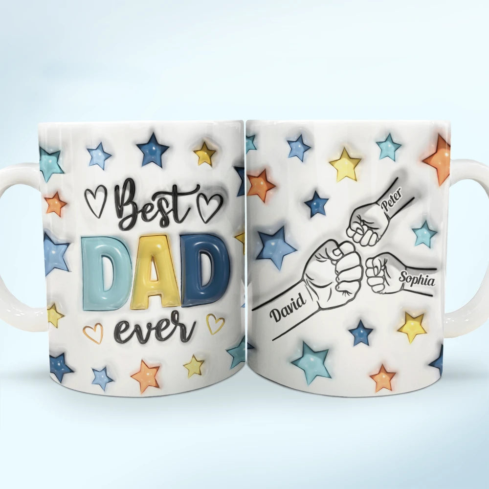 Best Dad Ever Fist Bump - 3D Inflated Effect Printed Mug, Personalized White Edge-to-Edge Mug