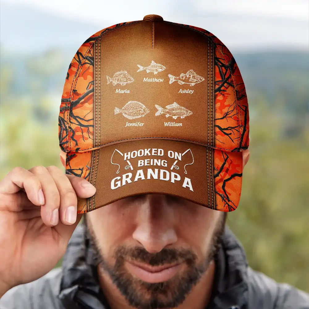 Hooked On Being Grandpa Fishing - Personalized Classic Cap