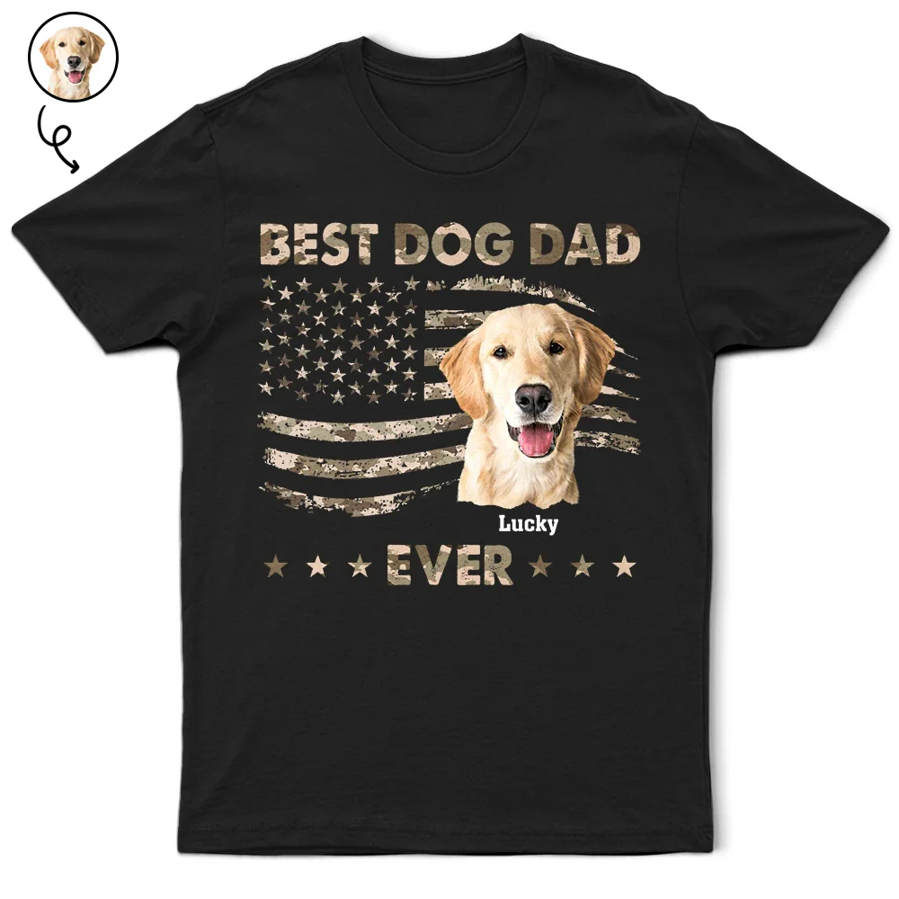 Custom Photo Stars And Striped Pet Dad - Personalized T Shirt