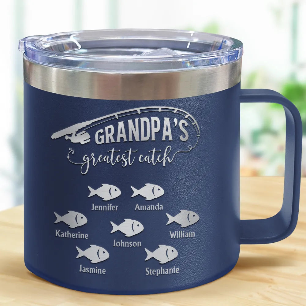 Papa Fishing - Personalized 14oz Stainless Steel Tumbler With Handle