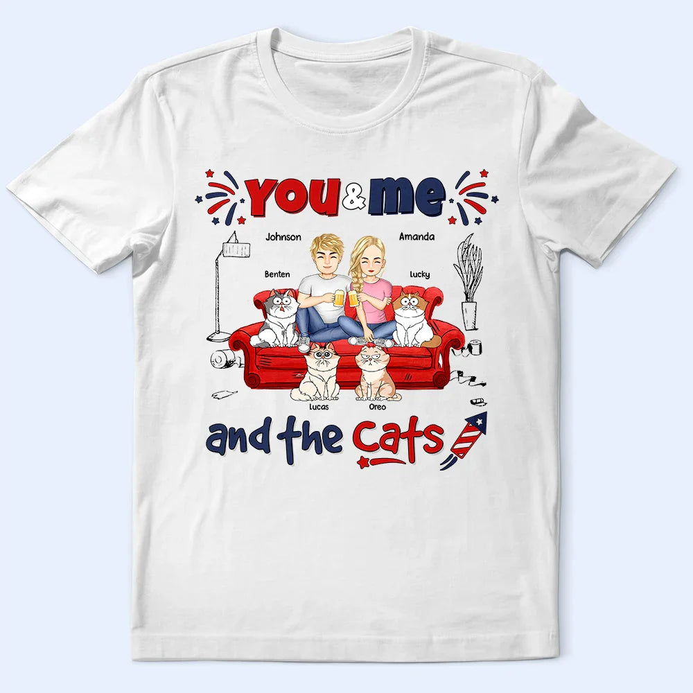 T-shirt personnalisé « Toi, moi et les chats » avec étoiles et rayures