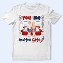 T-shirt personnalisé « Toi, moi et les chats » avec étoiles et rayures