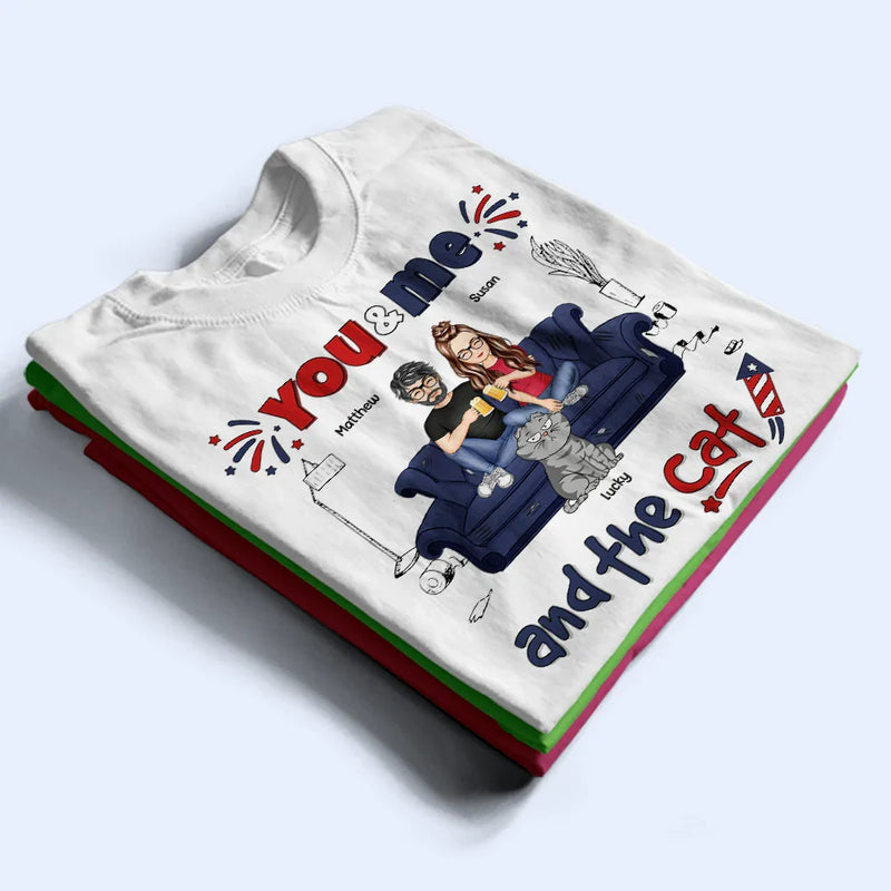 T-shirt personnalisé « Toi, moi et les chats » avec étoiles et rayures