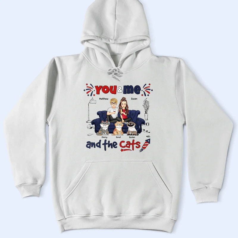 T-shirt personnalisé « Toi, moi et les chats » avec étoiles et rayures