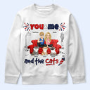 T-shirt personnalisé « Toi, moi et les chats » avec étoiles et rayures