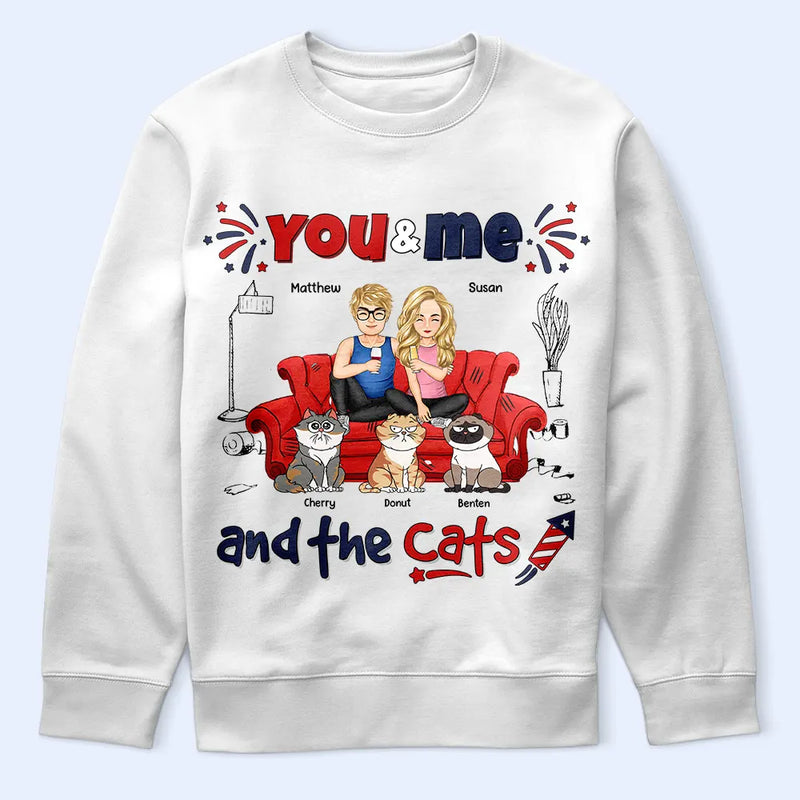 T-shirt personnalisé « Toi, moi et les chats » avec étoiles et rayures