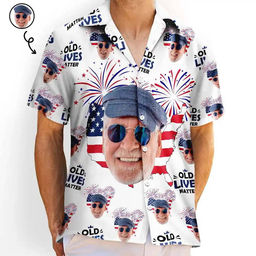 Custom Photo Stars And Stripes Old Lives Matter - Personalized Hawaiian Shirt