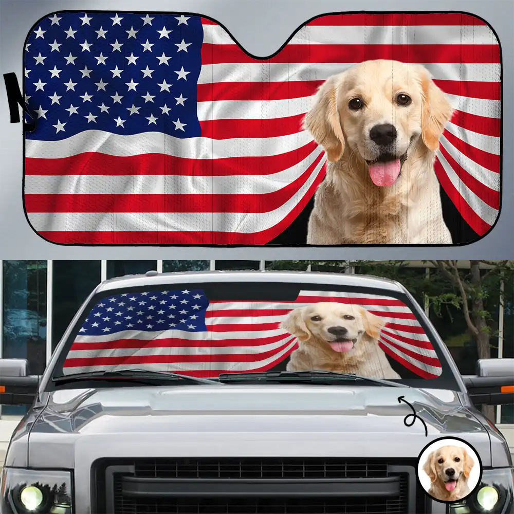 Custom Photo Pet Stars And Stripes - Personalized Auto Sunshade