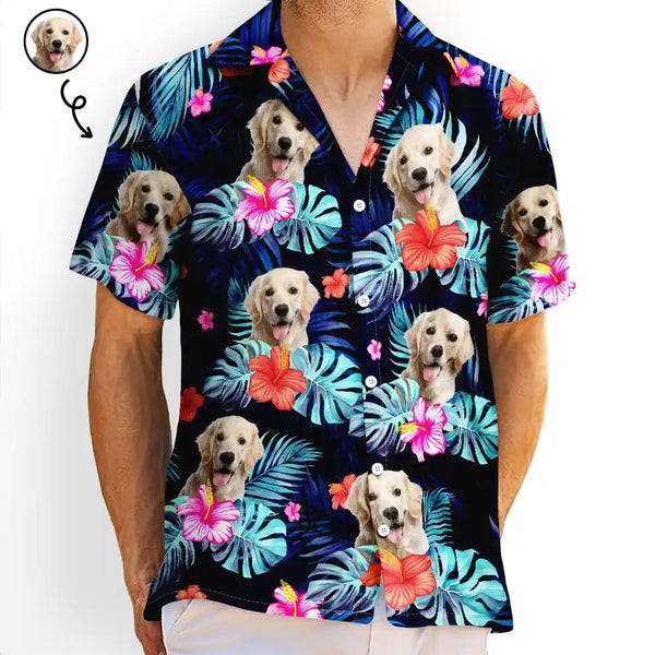 Custom Photo Dark Tropical Flowers - Personalized Hawaiian Shirt