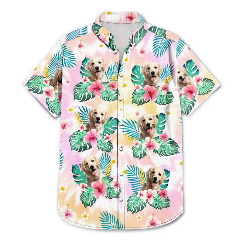 Custom Photo Tie Dye Pet Face - Personalized Hawaiian Shirt