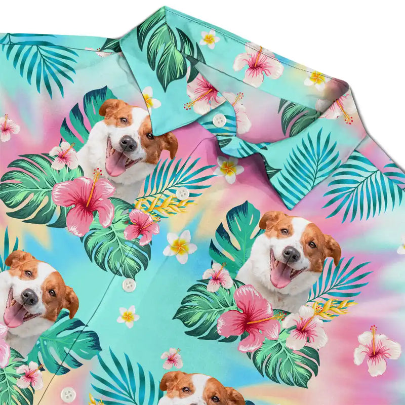 Custom Photo Tie Dye Pet Face - Personalized Hawaiian Shirt