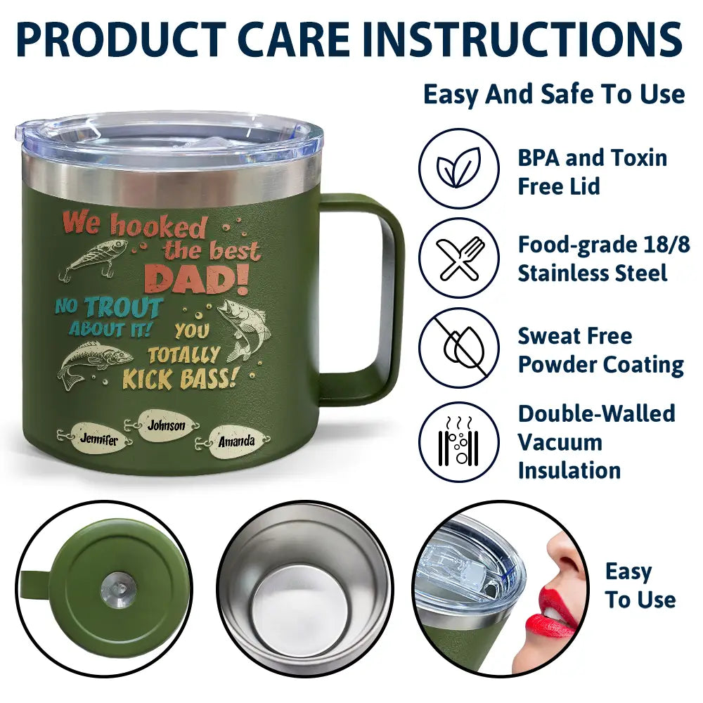 We Hooked The Best Dad Fishing - Personalized 14oz Stainless Steel Tumbler With Handle