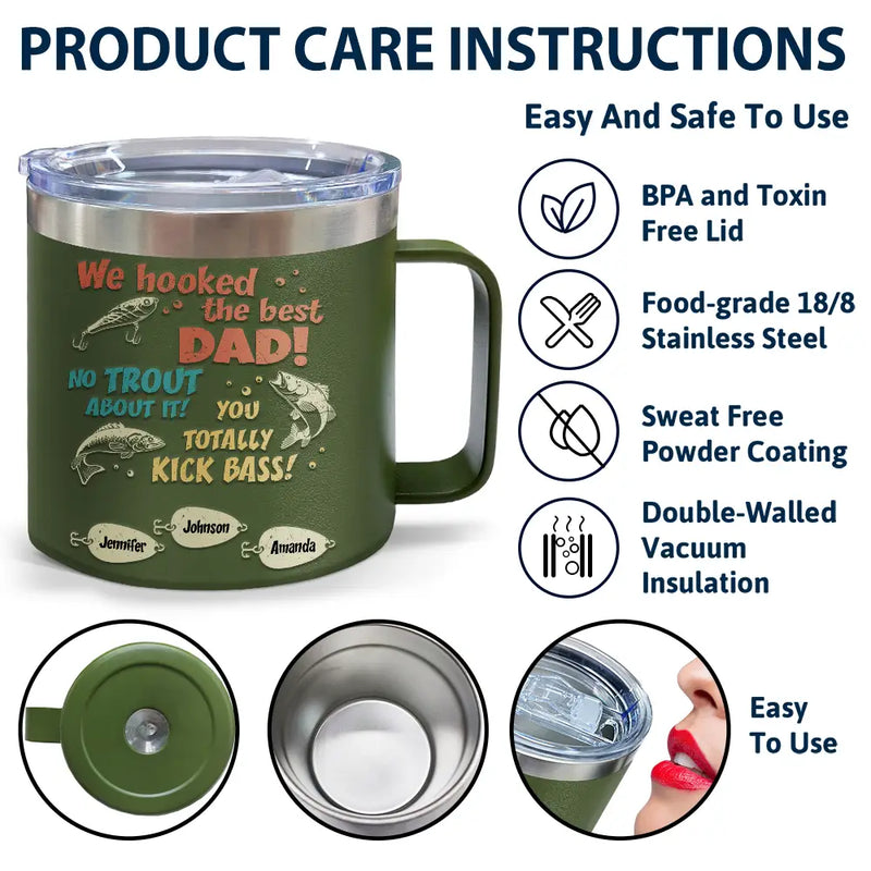 We Hooked The Best Dad Fishing - Personalized 14oz Stainless Steel Tumbler With Handle