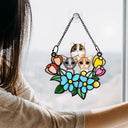Cat In Tulip Flowers Stained Glass - Personalized Window Hanging Suncatcher Ornament
