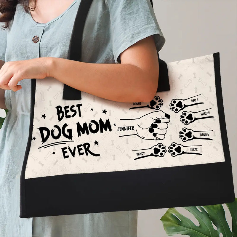 Best Dog Mom Ever Fist Bump - Personalized Canvas Tote Bag