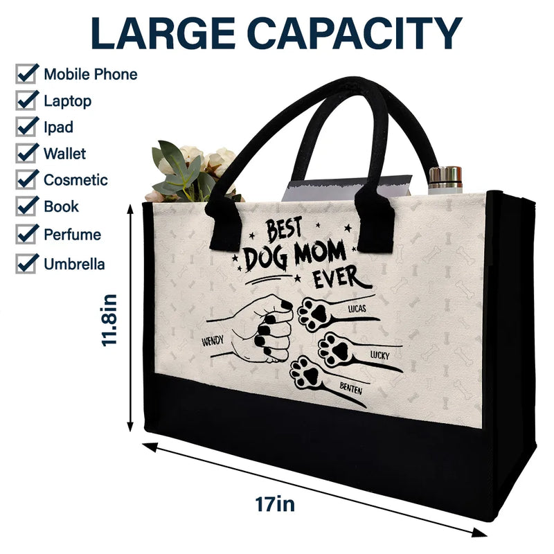 Best Dog Mom Ever Fist Bump - Personalized Canvas Tote Bag