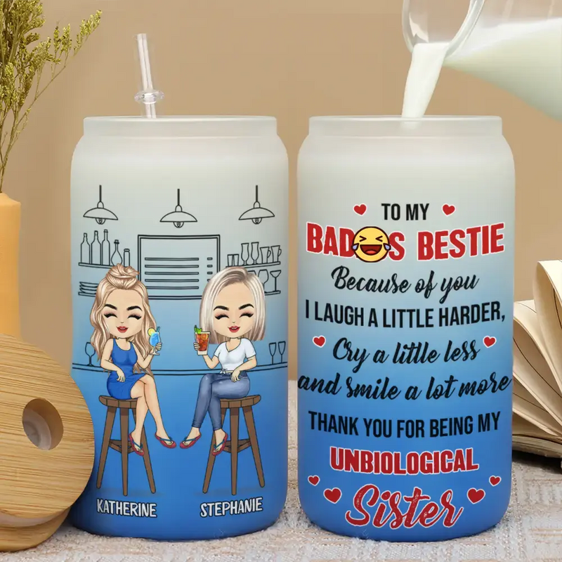 Because Of You I Laugh A Little Harder - Personalized Ombre Frosted Glass Can