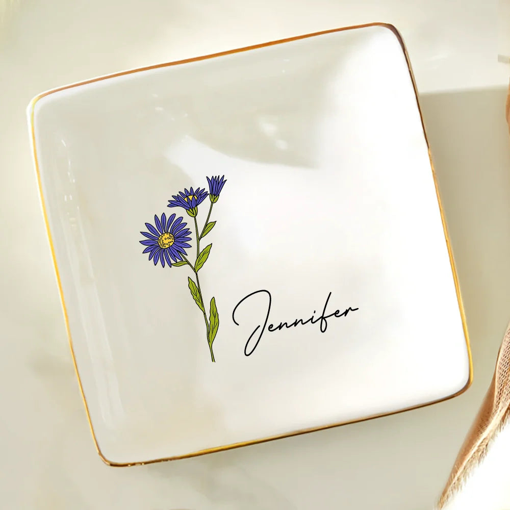 Birth Flowers For Women - Personalized Ring Dish