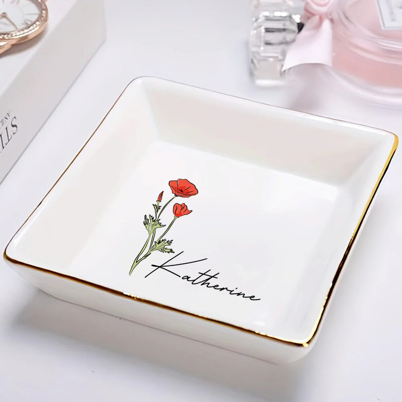 Birth Flowers For Women - Personalized Ring Dish
