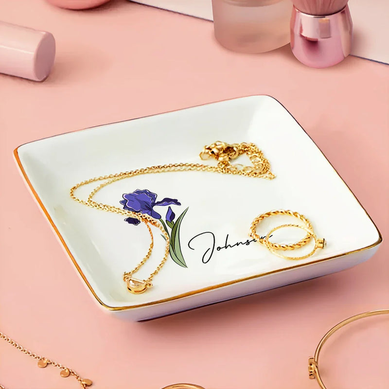 Birth Flowers For Women - Personalized Ring Dish