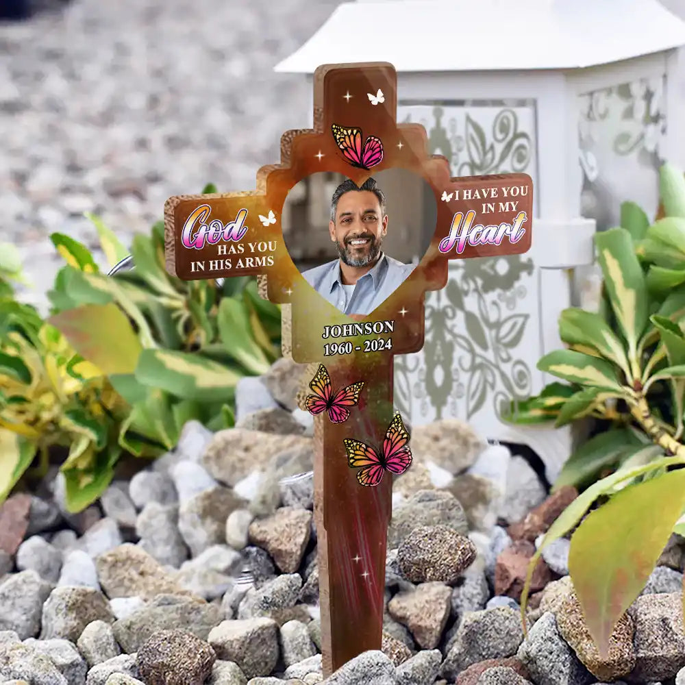 Custom Photo God Has You In His Arm - Personalized Acrylic Plaque Stake