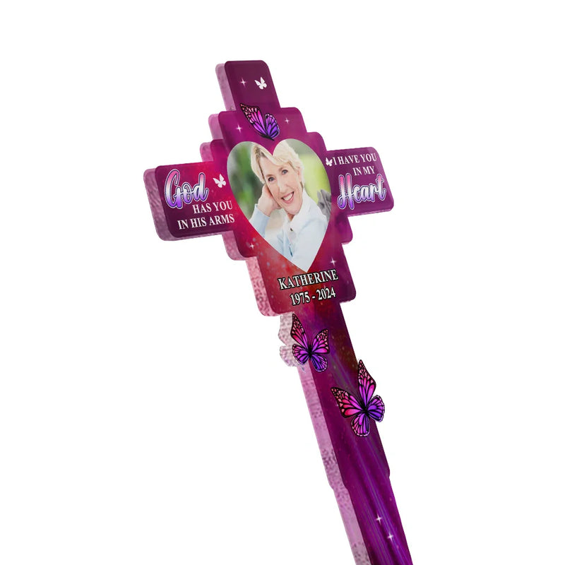 Custom Photo God Has You In His Arm - Personalized Acrylic Plaque Stake