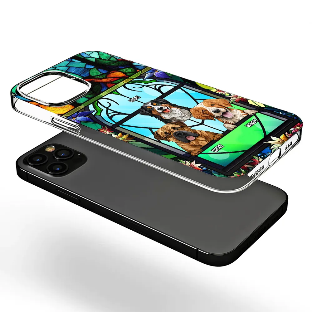 Coque de téléphone transparente personnalisée en vitrail pour chien et chat