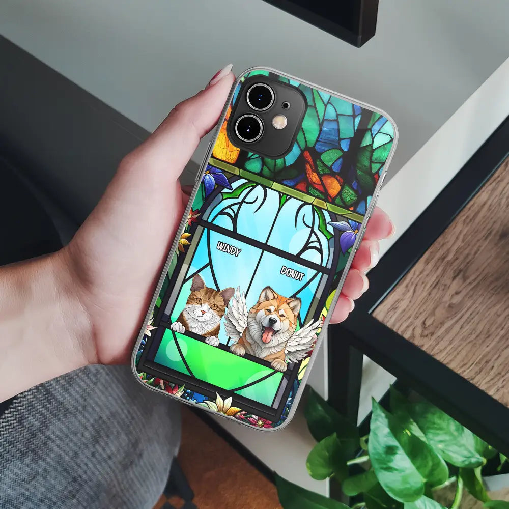 Coque de téléphone transparente personnalisée en vitrail pour chien et chat