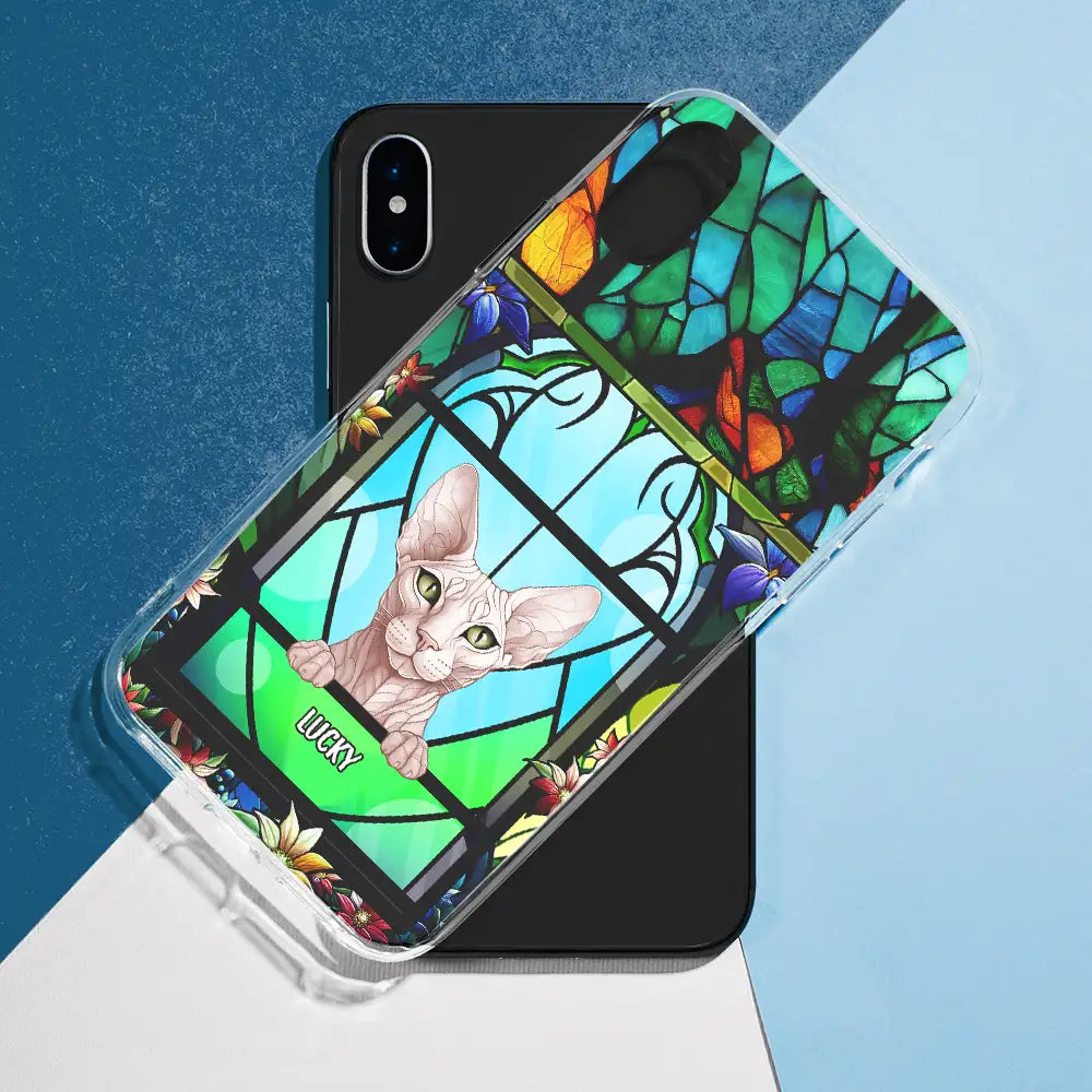 Coque de téléphone transparente personnalisée en vitrail pour chien et chat