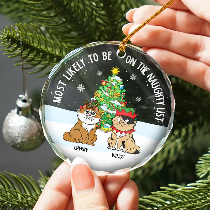 Décoration de Noël amusante avec des chats sur la liste des vilains – Décoration en verre ronde personnalisée 