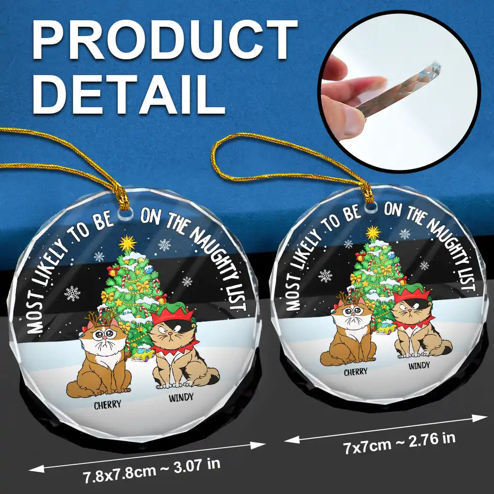 Décoration de Noël amusante avec des chats sur la liste des vilains – Décoration en verre ronde personnalisée 