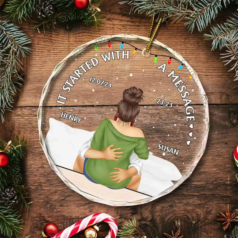 It Started With A Message - Personalized Circle Glass Ornament